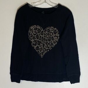 Seven7 Sweatshirt Womens‎ Medium Black Leopard Print Beaded Heart Crewneck Top M